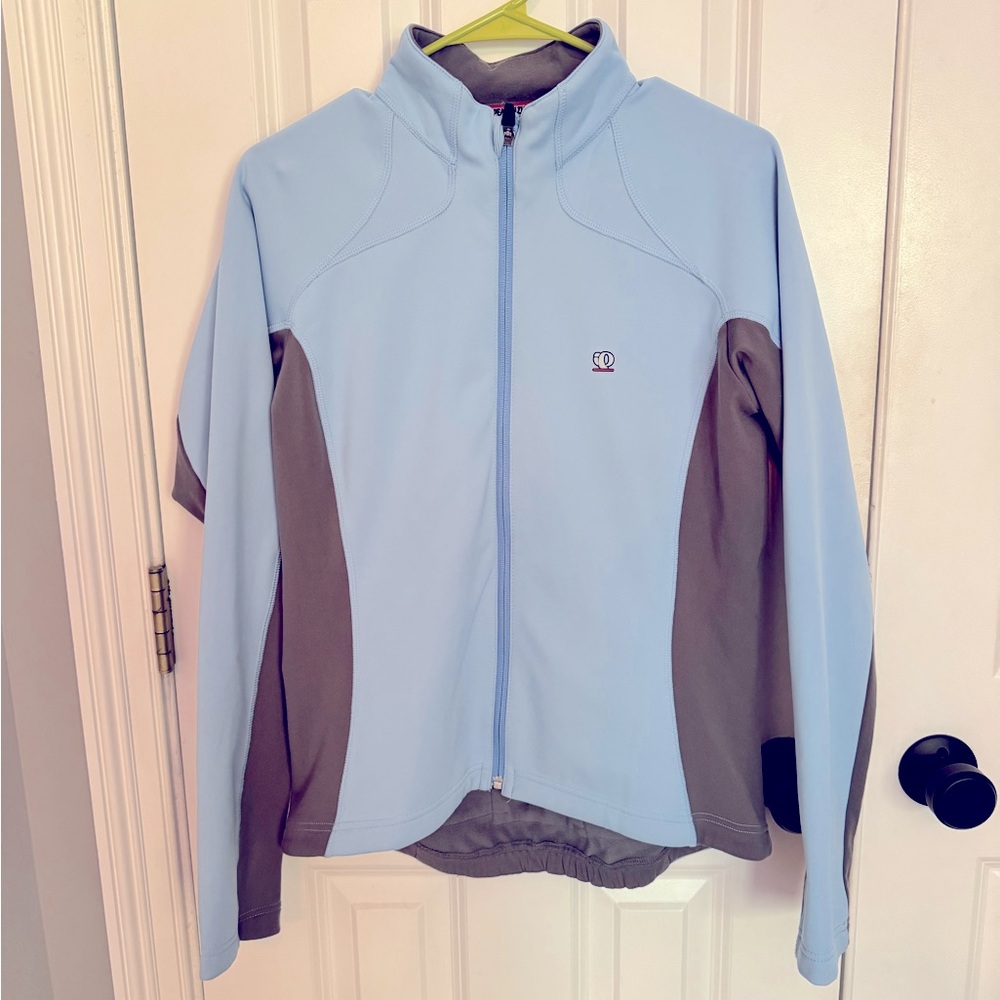 Pearl Izumi Elite Softshell Light Blue and Gray Zip-Up Cycling/Running Jacket